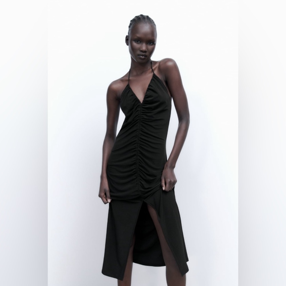 Zara halter ruched front midi dress